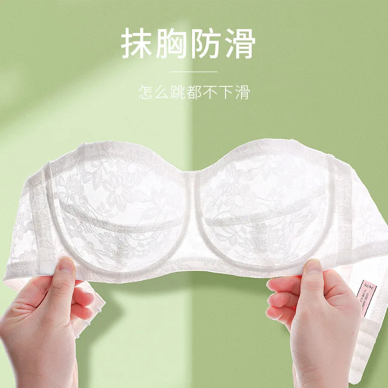 Women's Lingerie Strapless Ultra Thin Bra Transparent Embroidery Floral Brassiere Sexy Invisible Bralette Ladies Underwear