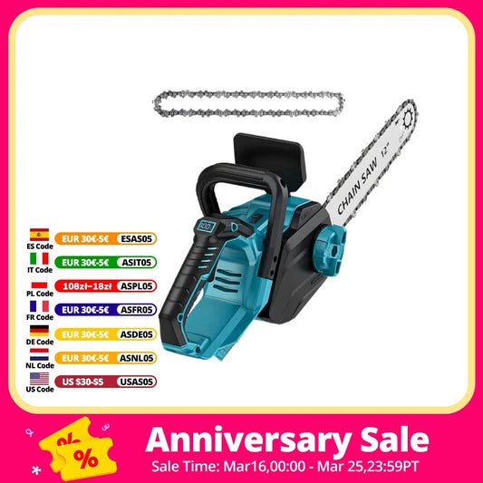 DRILLPRO Akku-Kettensäge Bürstenlos - 12-Zoll, 1200 W, 2.5 Ah by Golden Bridge Store