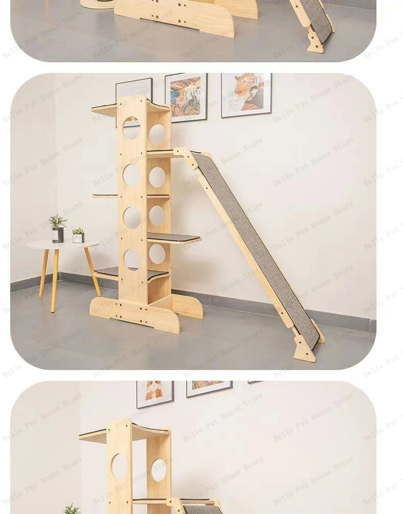 Mehrstöckig Katzen Baumhaus Massivholz Katzen Klettergerüst Multifunktional Katzenhaus Katzen Klettern Spielzeug Katzen Hängematte Haustier Zubehör