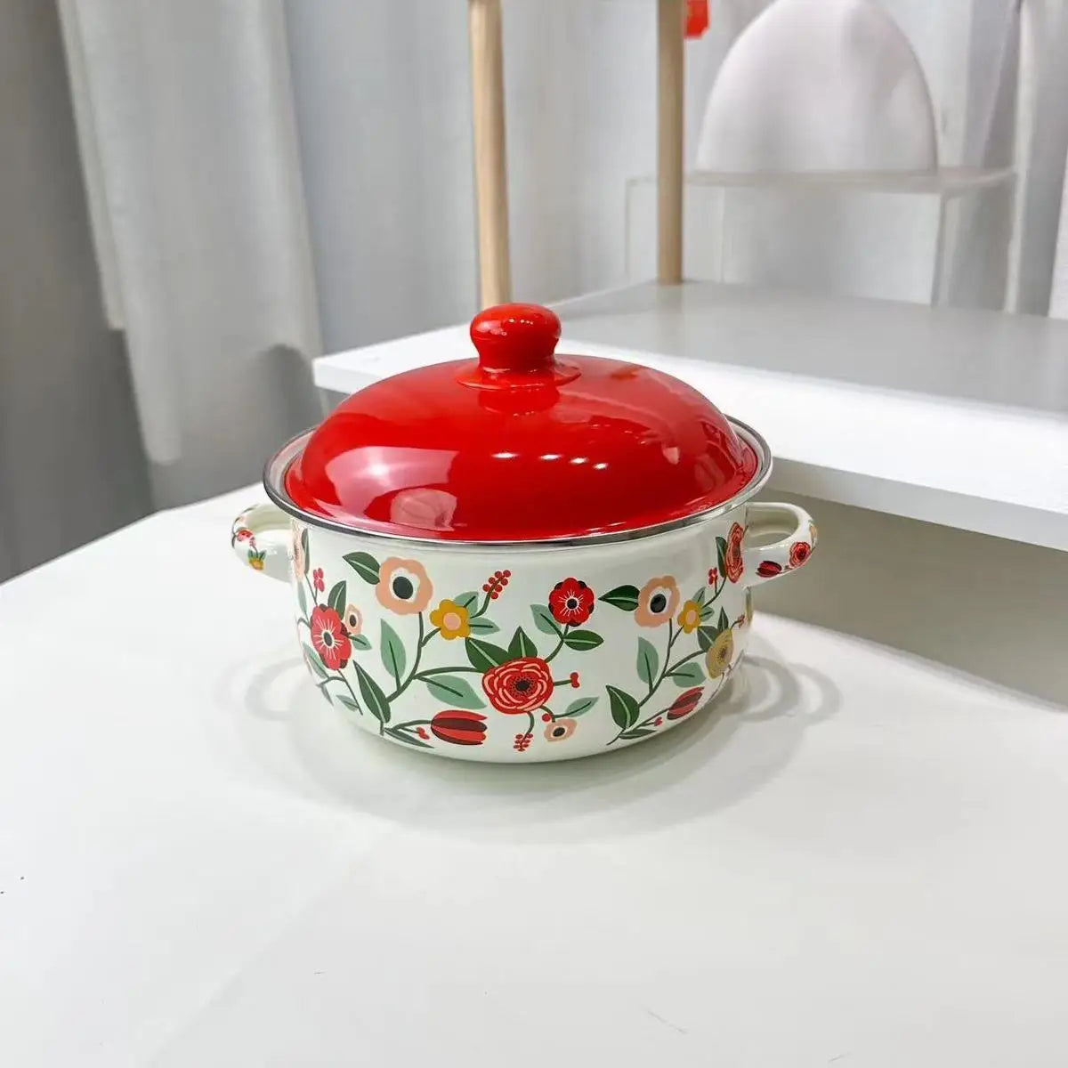 Kitchen Cookware Utensils Set 16/18/20CM Red Yellow and Green Enamelled Pots and Pans, 3-piece Set, Induction Cooktop, Open Fire