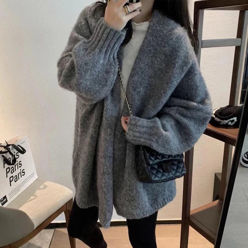 Koreanische Ballonärmel Strickjacke - Einfarbig, Warm L