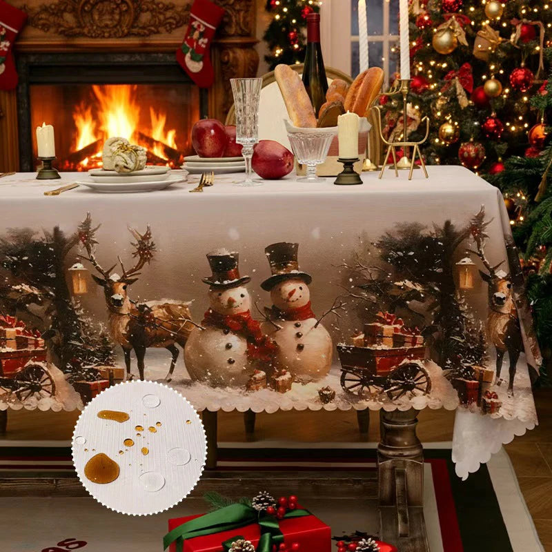 Christmas Rectangle Tablecloth Winter Waterproof Damask Floral Decorative Table Cloths Table Covers For Dinner Parties Holiday