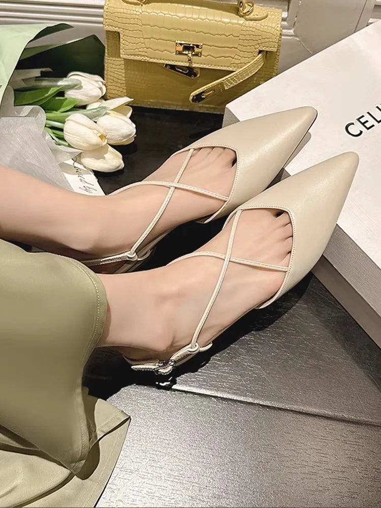 Designer Women Flats Sandals Elegant Pointed Toe Slingback Shoes Woman Summer 2025 Trend Fashion Flip Flops Sandalias De Mujer
