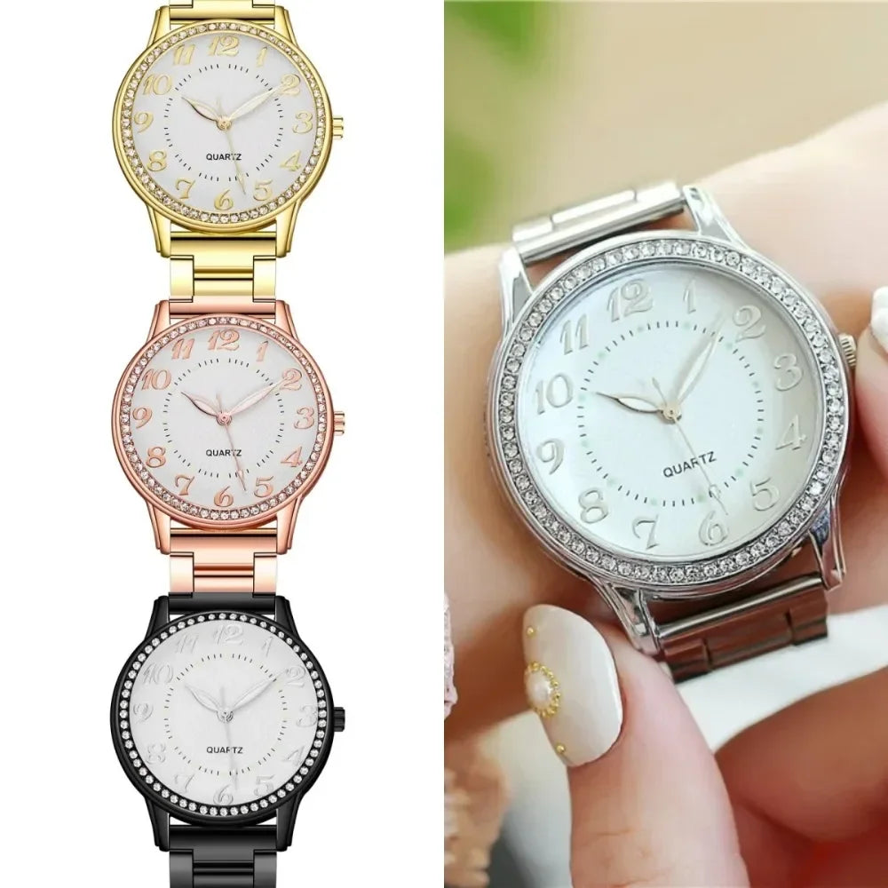 Luxury Brand Women Watch 2024 New Fashion Simple Rhinestone Steel Band Watch Ladies Big Dial Quartz Clock Bracelet Clock Reloj