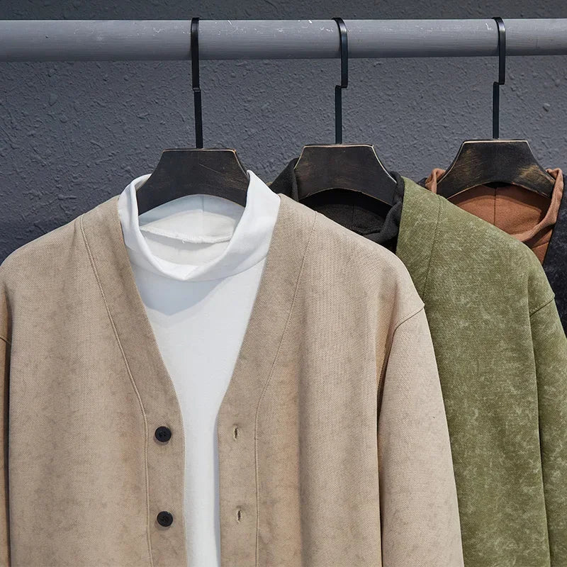 MAINKULCN Cardigan Koreanischer Stil V-Ausschnitt - Größe 8XL-10XL, Material Polyester Baumwolle, Knopfleiste