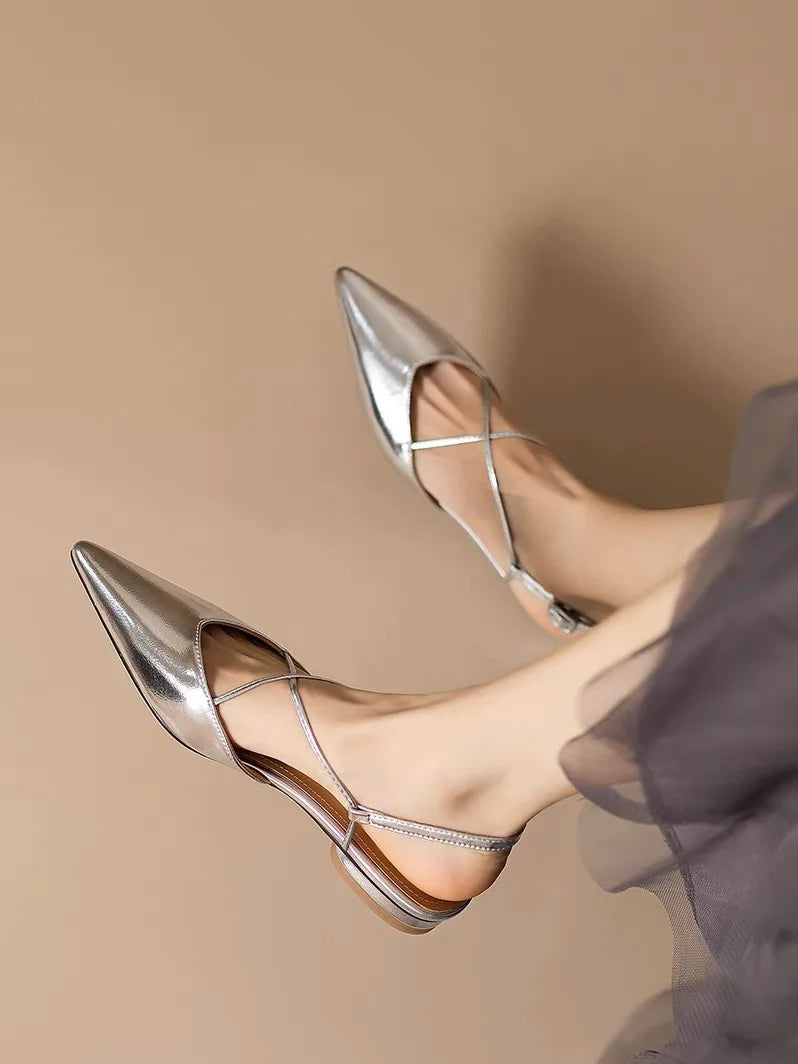Designer Women Flats Sandals Elegant Pointed Toe Slingback Shoes Woman Summer 2025 Trend Fashion Flip Flops Sandalias De Mujer