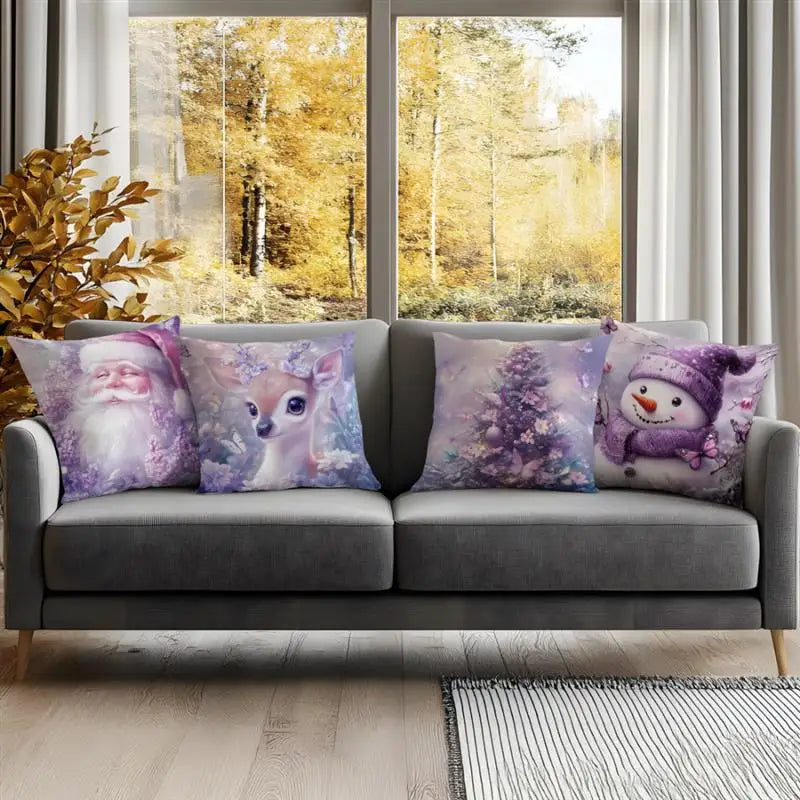 Purple Christmas Decoration Cushion Pillowcase Printed Polyester 45x45cm Throw Pillowcover Decorative Sofa Cushion Pillowslip