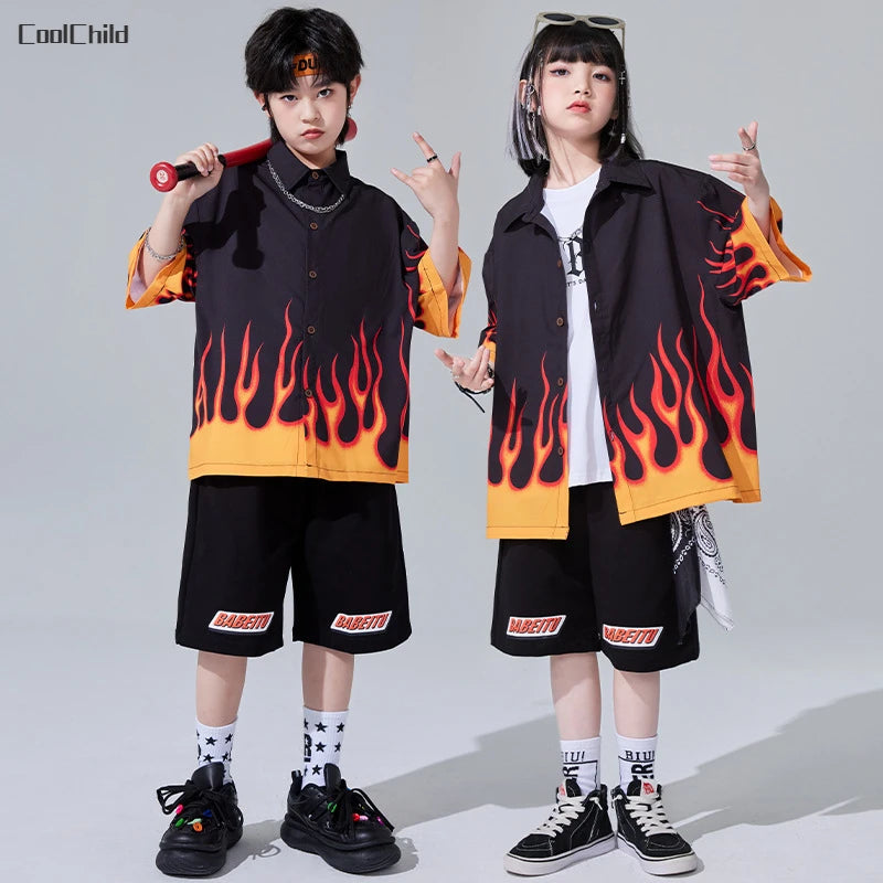 Jungen-Streetwear-Set 2025: Hip-Hop Flame-Design - Urban Dance Collection