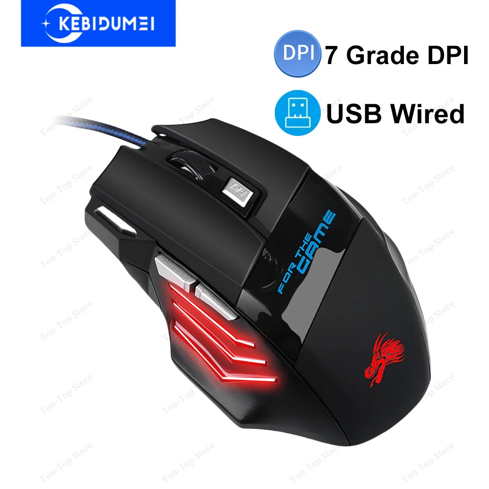 Gaming-Maus 2025: 7-Buttons USB-Wired RGB - Optical Ergonomic Collection