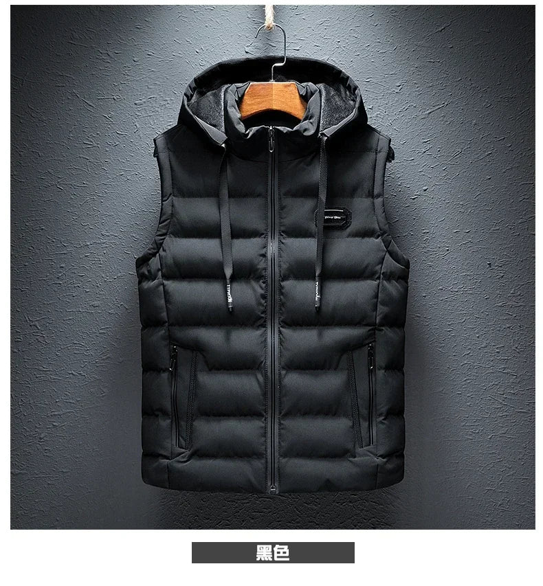 AirCN Gepolsterte Baumwoll-Füllung Weste Mit Kapuze Für Kalte Tage - Größe 6XL, Reißverschluss, Baumwoll-Füllung