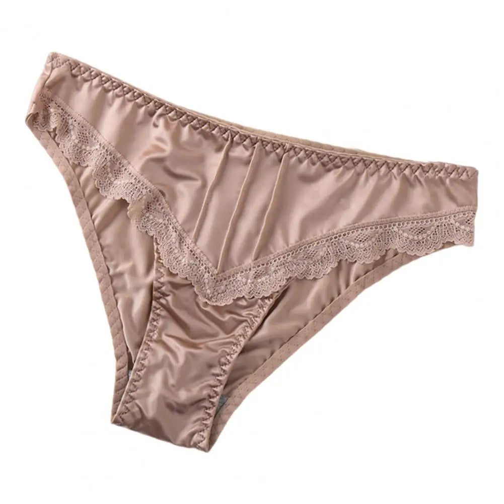 Floral Lace Women Underpants Elegant Floral Lace Trim Low-waist Women's Panties for Daily Wear Honeymoon Wedding Night Silky