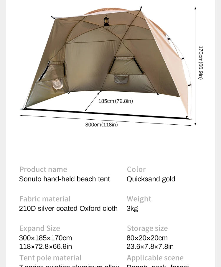 Sonuto Outdoor 4-7 People Camping Park Beach Tent Vinyl Sunscreen Folding Portable Canopy Rainproof And Sunscreen Shelter