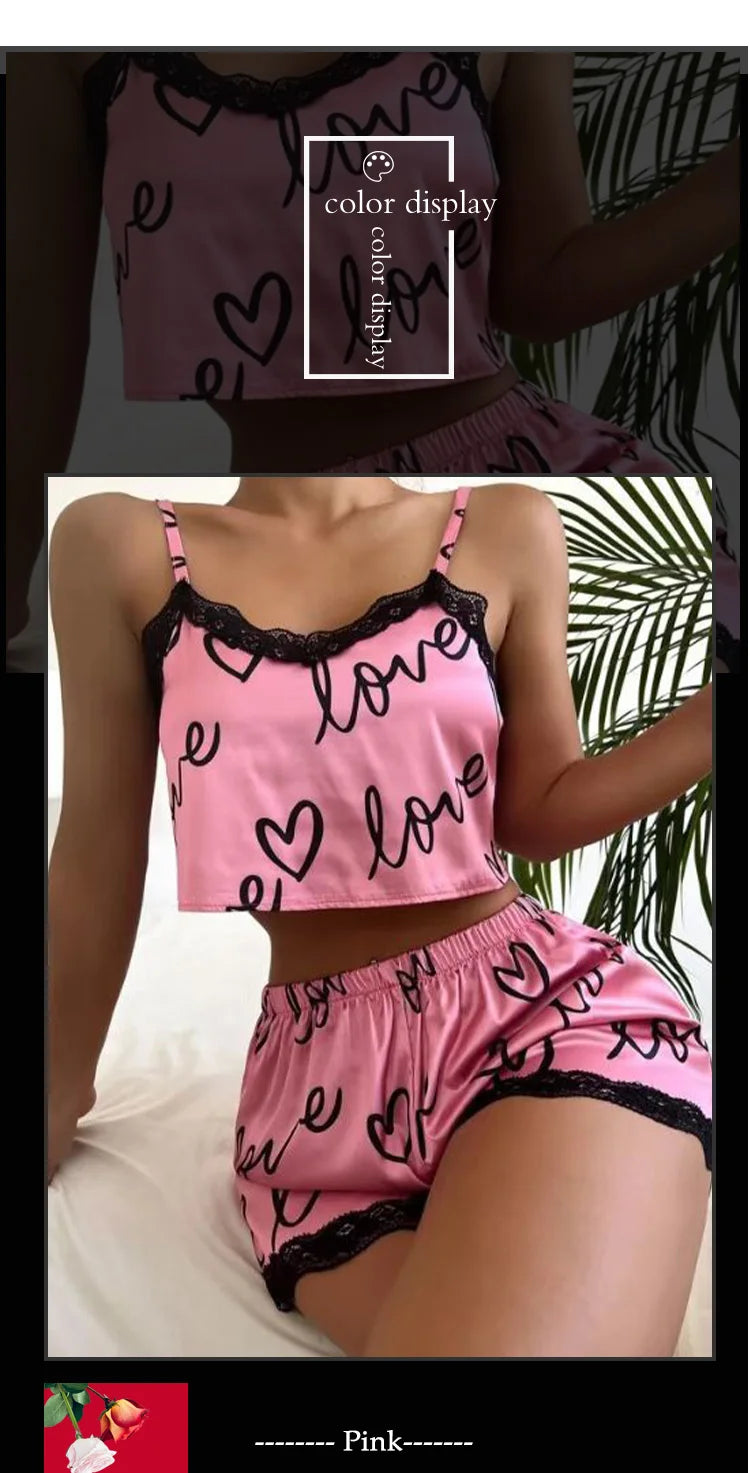 Damen Pyjama Set 2025 - 2-teiliges Schlafanzug Set mit Print & Shorts