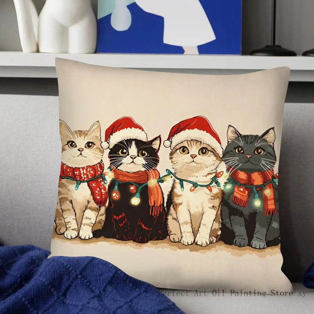 Christmas Cat Pillow Case Fashion Square Pillowcase Bedroom Sofa Room Ins Decoration Leisure Cushion Cover 40x40