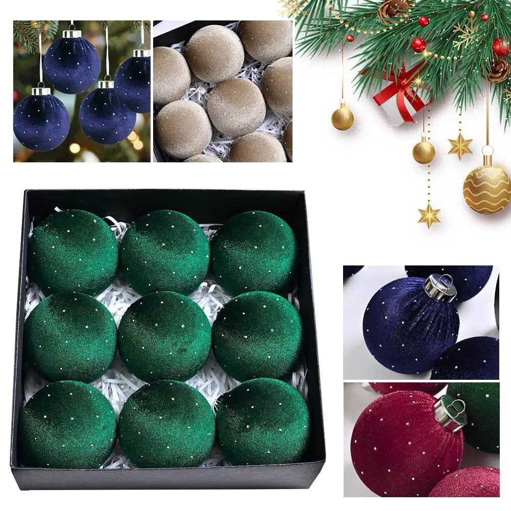 9Pcs Velvet Balls Flocked Grün - Durchmesser 80 mm, 9 Stück, Bruchsicher