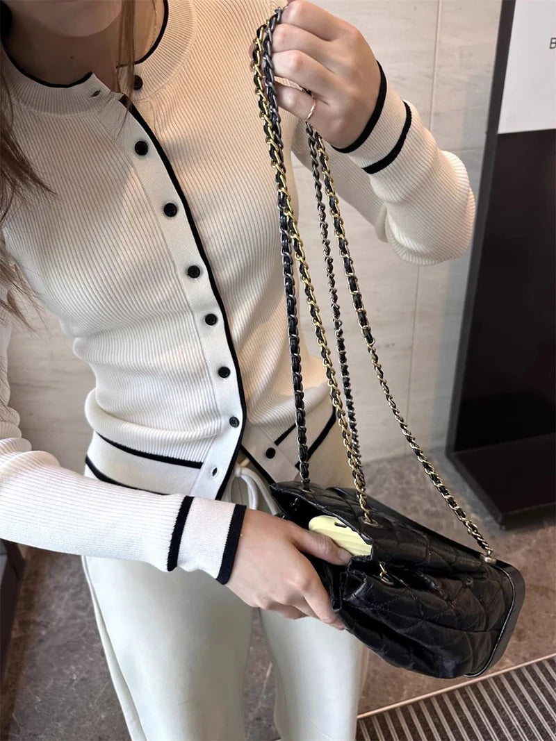 ZOKICN Patchwork Strickcardigan - Slim Langarm Weiß Größe M, Gewicht 120–220 g/m²