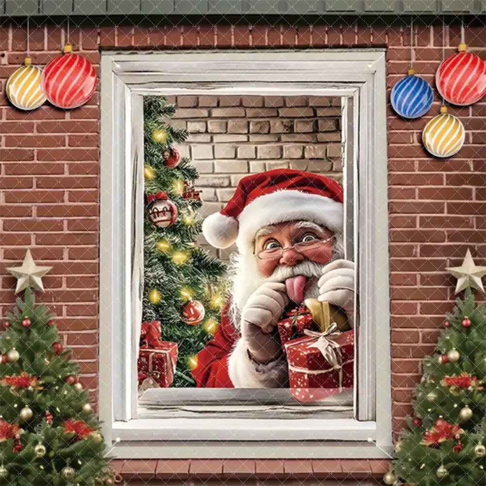 Merry Christmas Door Banner Santa Claus Window Hanging Christmas Tree Snowman Backdrop Cute Elf Room Supplies Party Decorations