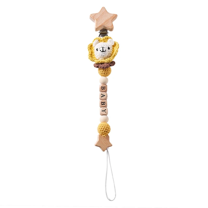 Baby Pacifier Chain Star Customizable Beads Wooden Pacifier Clips BPA Free Handmade Holder Chain Infant Nursing Teether Chain