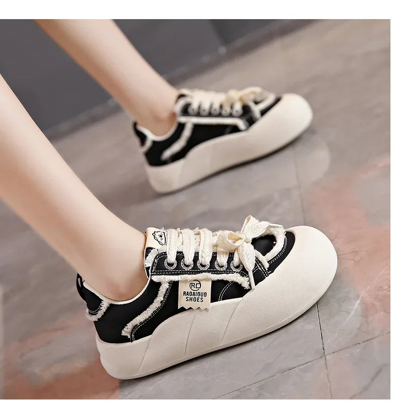 Women Flat New Wave Platform Sneakers Female Autumn New Round Toe Mixed Colors Women Casual Shoes Comfortable Breathable Loafers