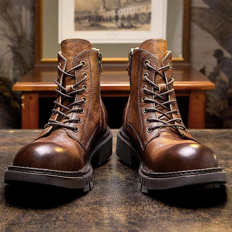 Classic handmade vintage leather ankle boots genuine leather