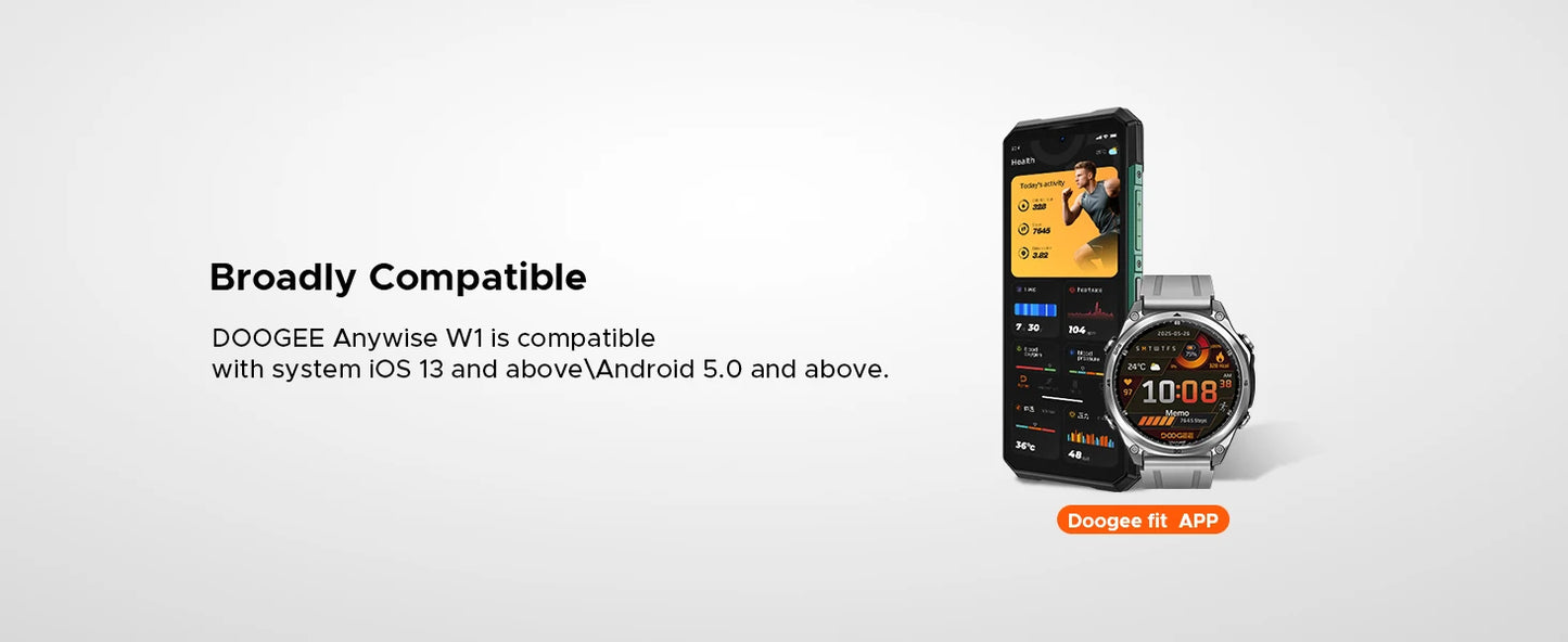 DOOGEE Anywise W1 Wasserdicht - Batterie 550 mAh, Akkulaufzeit 14 Tage, Display 1,43 Zoll