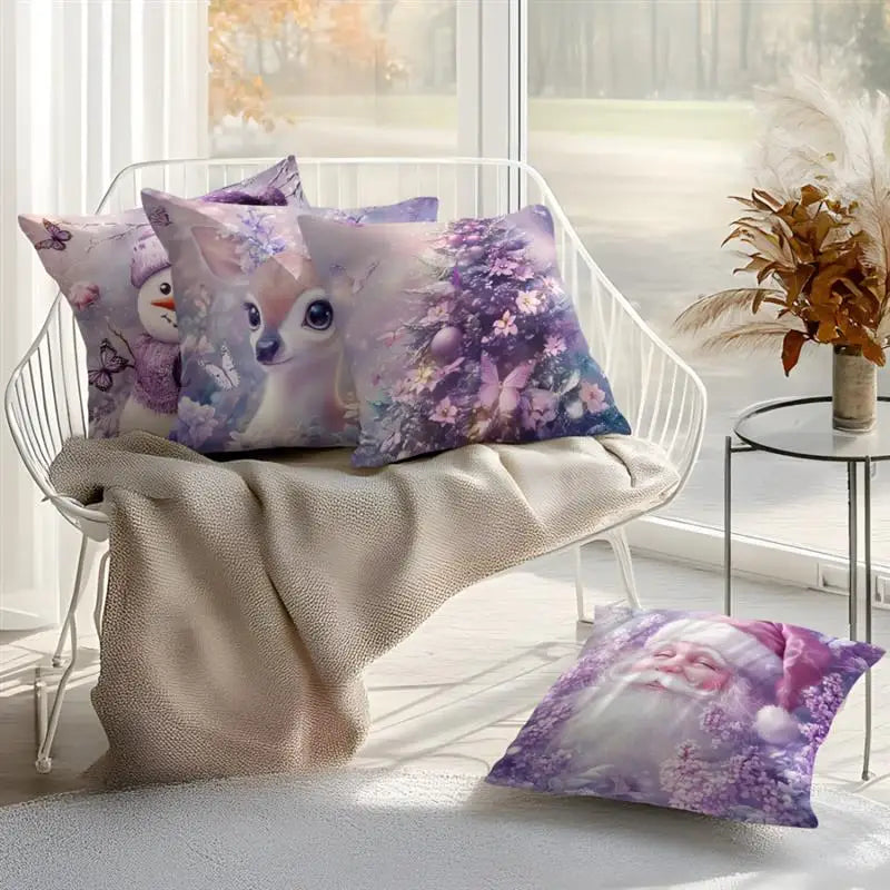 Purple Christmas Decoration Cushion Pillowcase Printed Polyester 45x45cm Throw Pillowcover Decorative Sofa Cushion Pillowslip