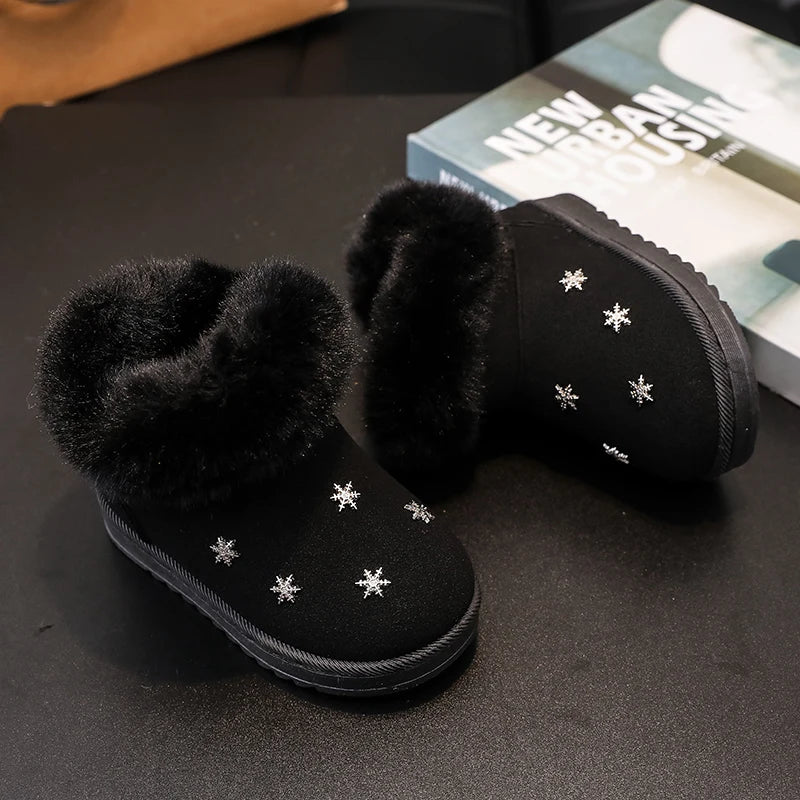 Kinder Winter Schneestiefel für Mädchen Neue klassische Kindermode Baumwollstiefel Outdoor Bequeme Kleinkinder Pelzige Plüsch Stiefeletten