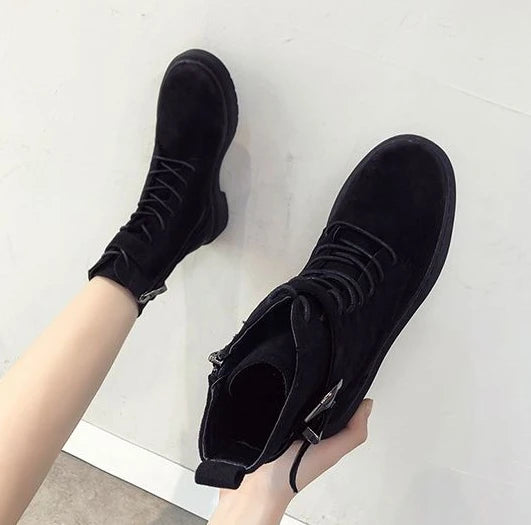 Ghete Shangkaka cu șireturi și căptușeală caldă, negre - Mărimi 36-41, Toc 1-3 cm