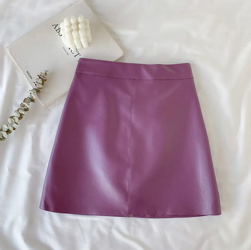 CN Minirock Hohe Taille Reißverschluss - Größe M PU Weinrot