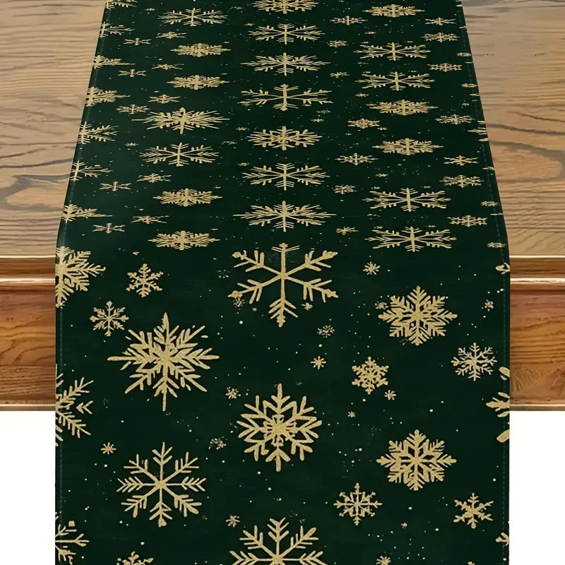 1pc Festive Christmas Table Runner Golden Snowflakes Indoor and Outdoor Dining Parties New Year'S and Holiday Decorations