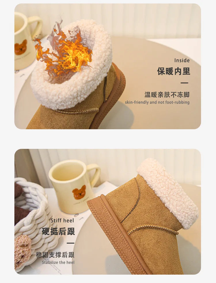 Winter Kinder Schnee Stiefel 2025, Neue Kinder Baumwolle Schuhe Warme Plüsch Kinder Plattform Outdoor High Top Stiefel Mädchen Junge Schnee Stiefel