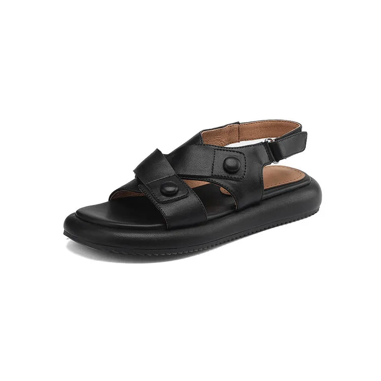 New Summer Sandals Women 2023 Fashion Platform Sandals Casual Round Toe Sandals Shoes for Women Split Leather Flat Shoes