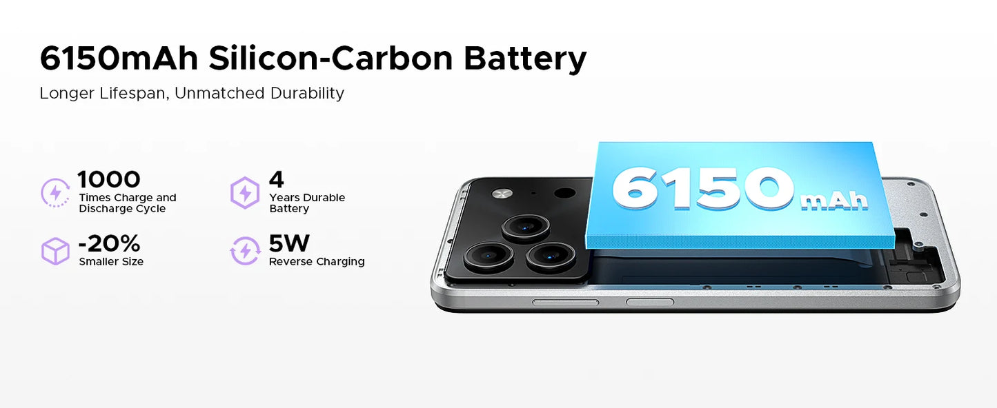 DOOGEE Note56 Plus Großer Akku - 6150mAh, 18W, 163,8x75,8x8,45mm