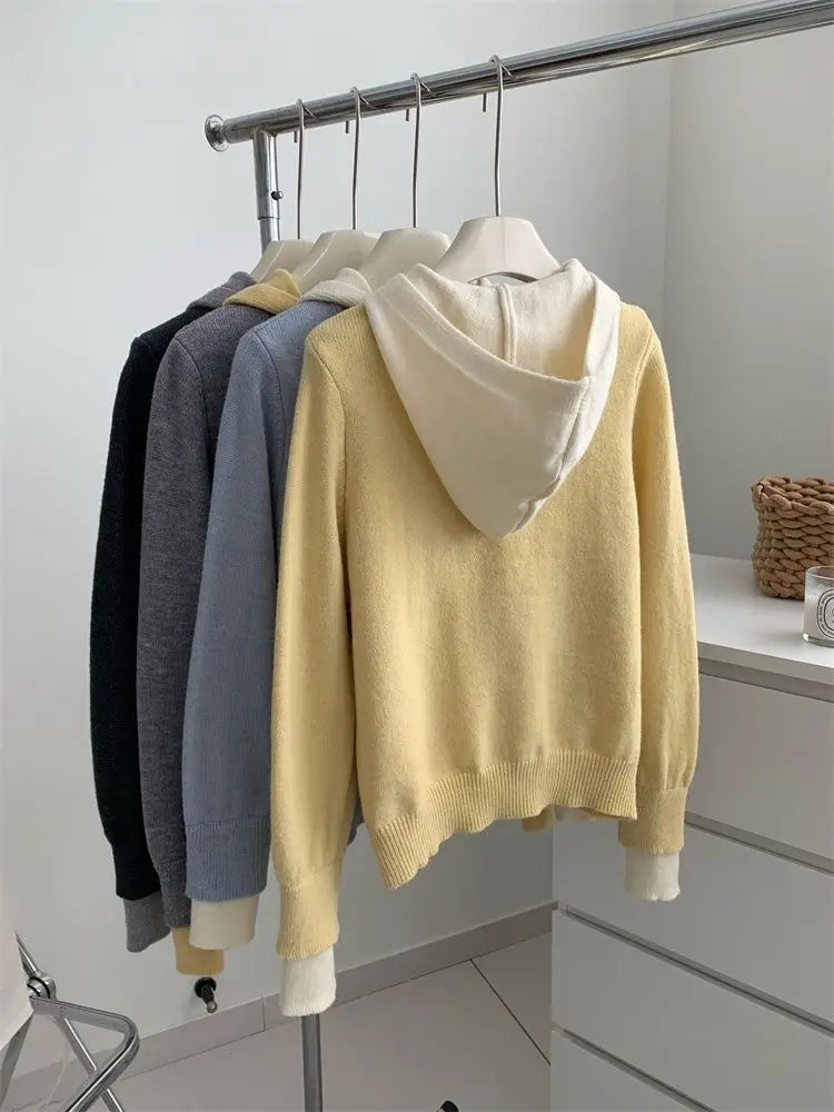 Pateekate Koreanischer Stil Kapuzen Strickcardigan - Größe M, Material Polyester/Viskose/Spandex, Lockere Passform