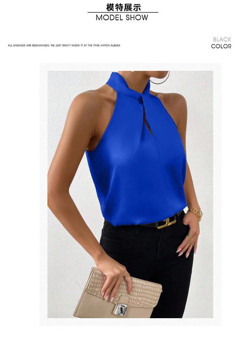 Women's Tops 2025 Summer New European and American Clothes Satin Halter Sleeveless Vest elegant Commuting Satin Simulated Silk Top
