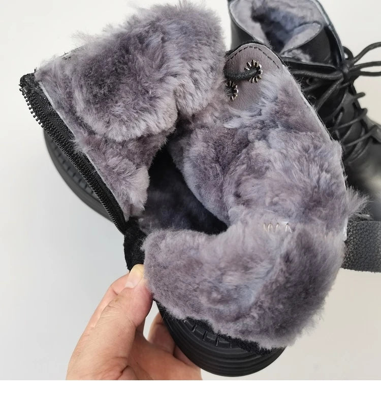 Ghete la gleznă Careaymade, piele naturală, variantă lată - mărime mare, înălțime toc 3-5 cm, căptușeală din lână