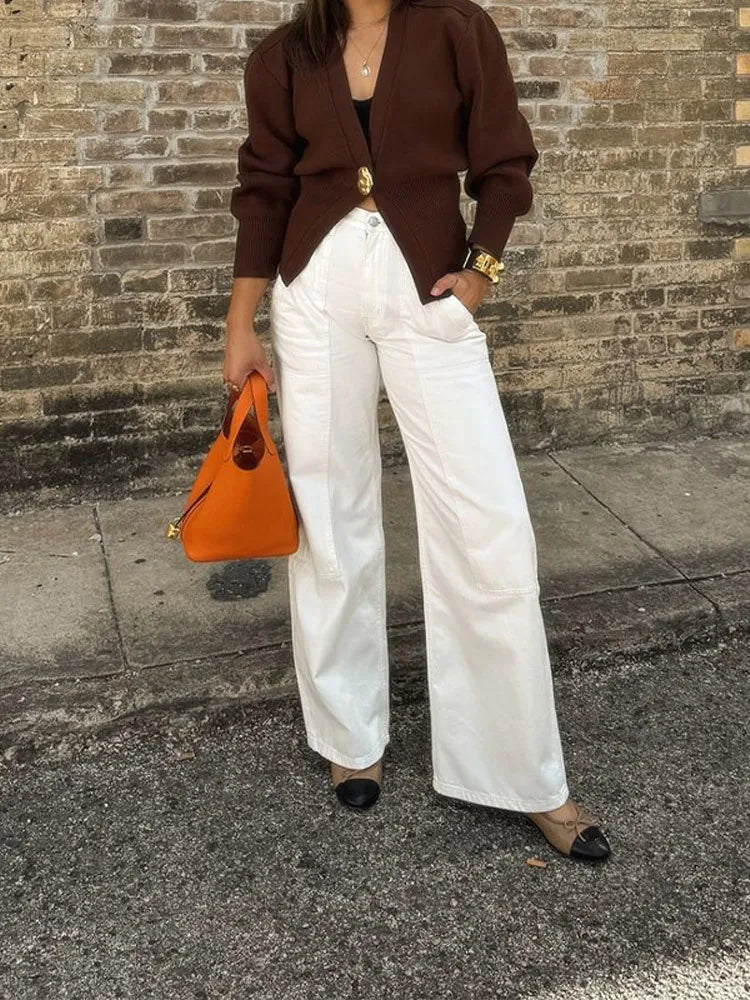 Luna Damen-Strickjacke V-Ausschnitt - Langarm, Knopf, M-L/XL