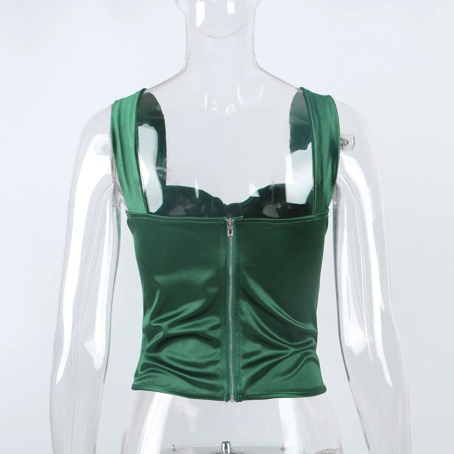 Women's Tanks Top Sexy Fishbone Suspender with Square Collar Navel Exposed Back Exposed Zippered Vest Top for Women