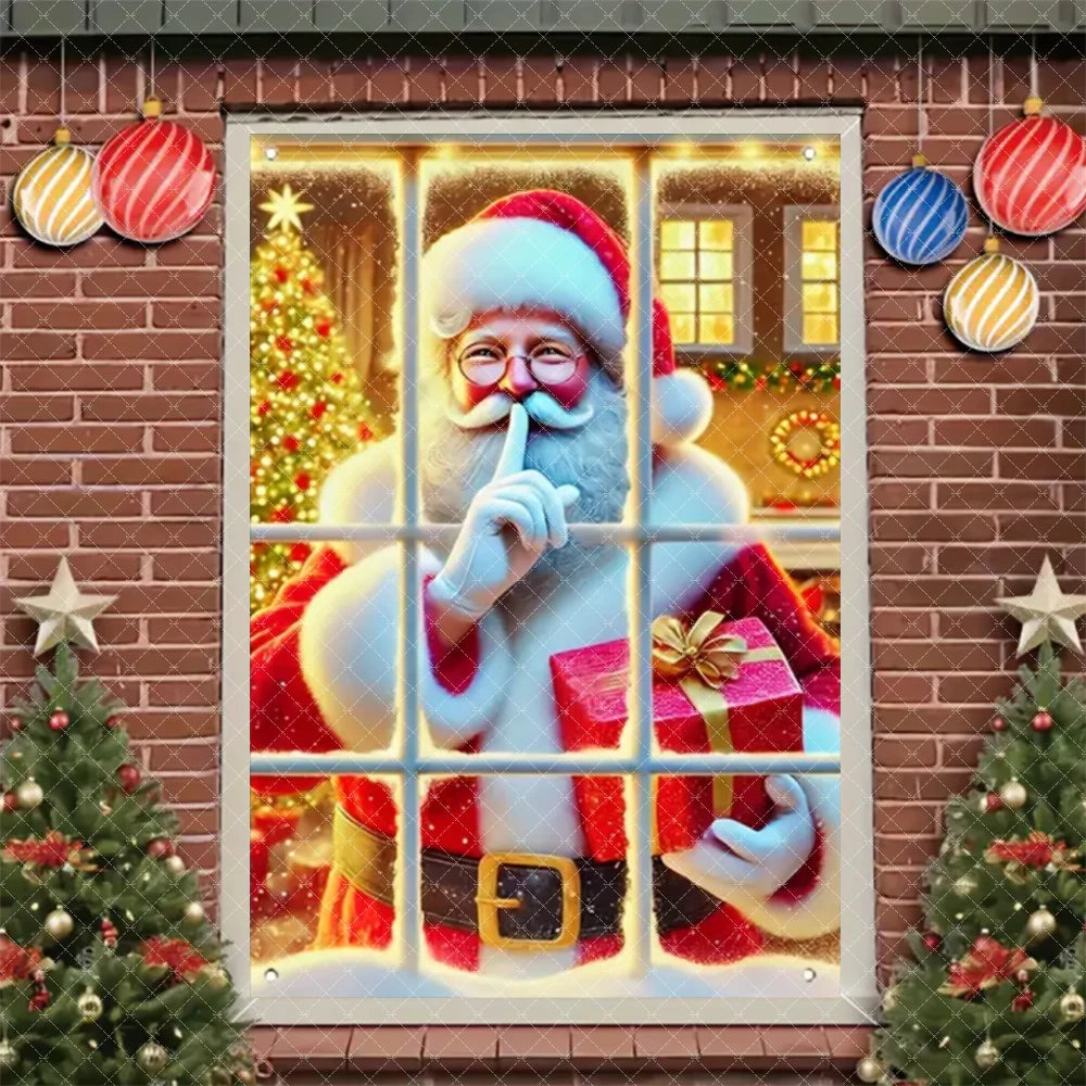 Merry Christmas Door Banner Santa Claus Window Hanging Christmas Tree Snowman Backdrop Cute Elf Room Supplies Party Decorations