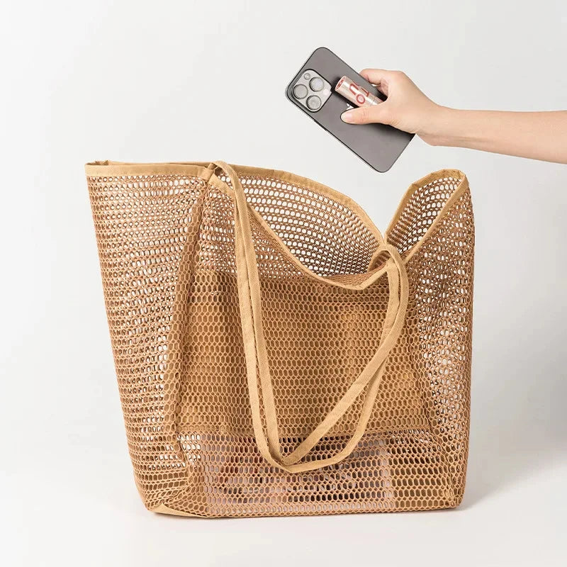Women Swimming Beach Mesh Bag Ladies Shoulder Bag Large-capacity Travel Portable Storage Bag Multifunction Handbag