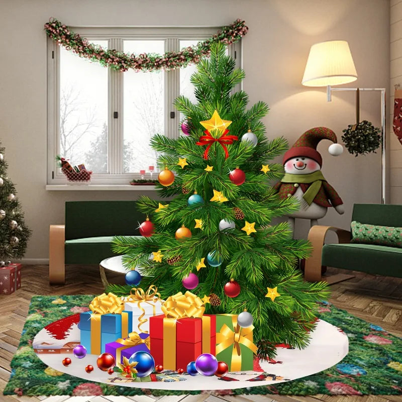 60x60CM Santa Claus Snowman Merry Christmas Tree Skirt Round Xmas Tree Rugs Skirts Household Mats Carpet Home Party Decoration