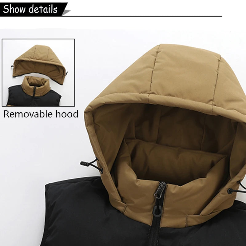 Hots Winddichte Fleece-Weste Abnehmbare Kapuze - Größe M-XL, Reißverschluss, Winddicht