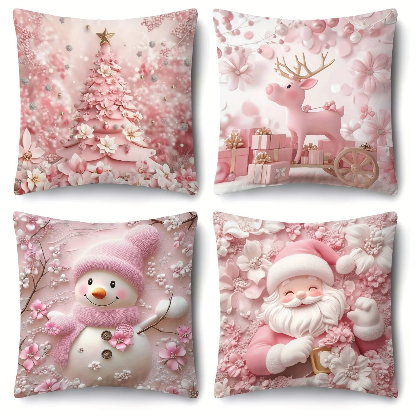 Machine Washable Christmas Pillow Covers with Zippers - Modern Style Decorative Pillowcases (18 Inches)