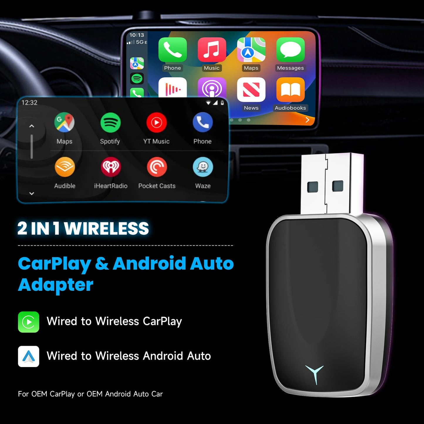 Spedal 2in1 CarPlay Android Auto Kabellos - Plug 5V Mini
