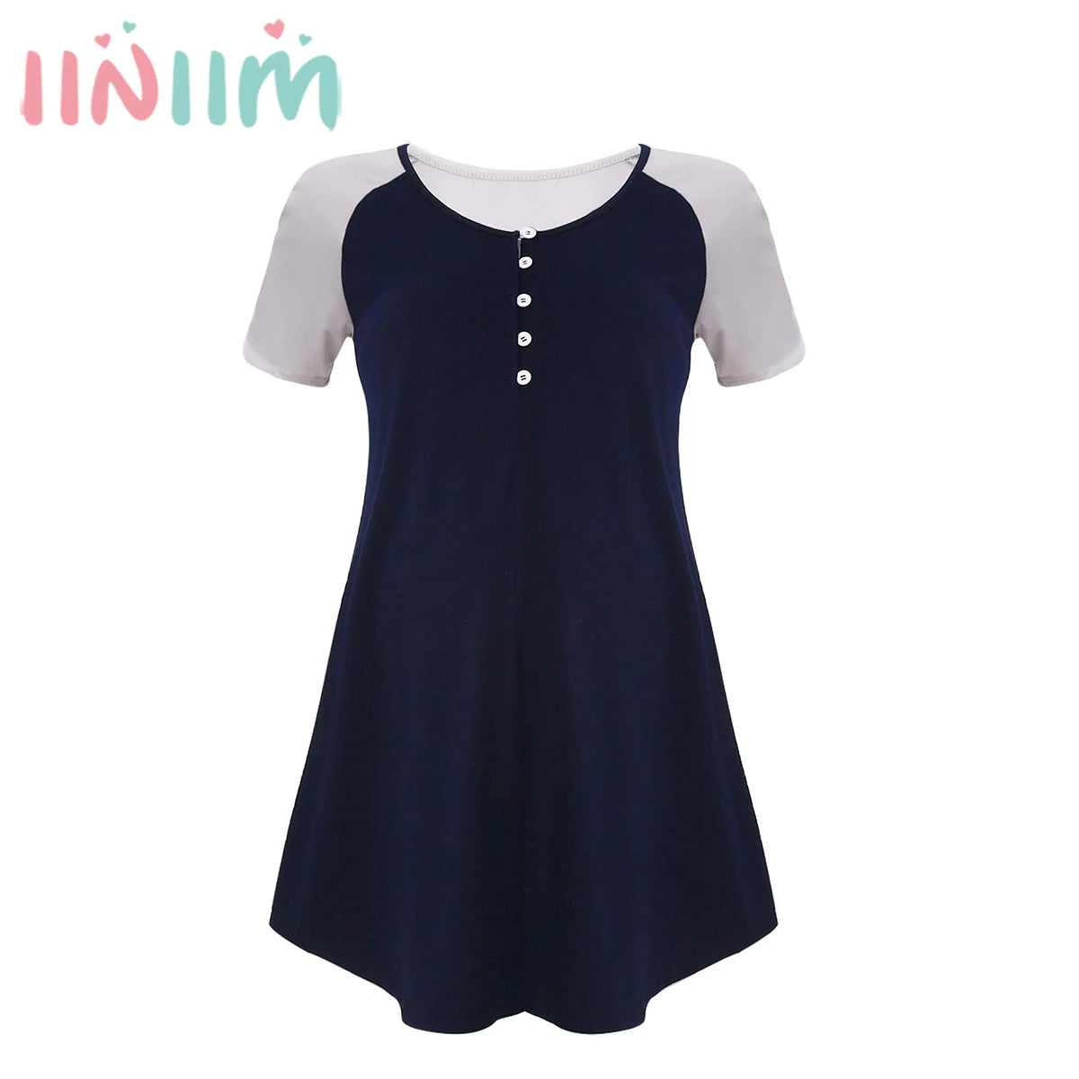 Schwangere Frauen Kurz Ärmel Casual Kleid 2025 - Rund Hals Knopf Verschluss Patchwork - Locker Stillen Kleider Mutterschaft Kostüm