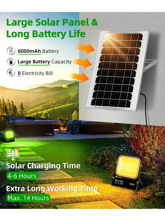 Aigostar Solar-Strahler Mit Fernbedienung - 100W, 8000mAh, 5m Kabel