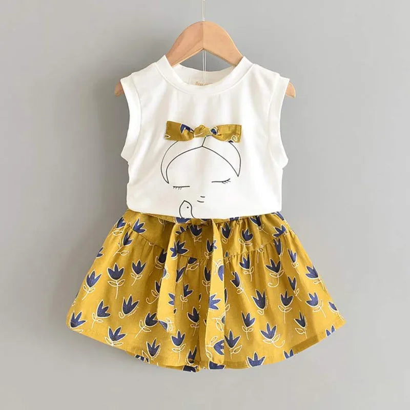 Bear Leader Neuer Sommer Casual Kinder Sets Chiffon Blumen Blau T-Shirt Hosen Mädchen Kleidung Sets Kinder Sommer Set für 3-7 Jahre
