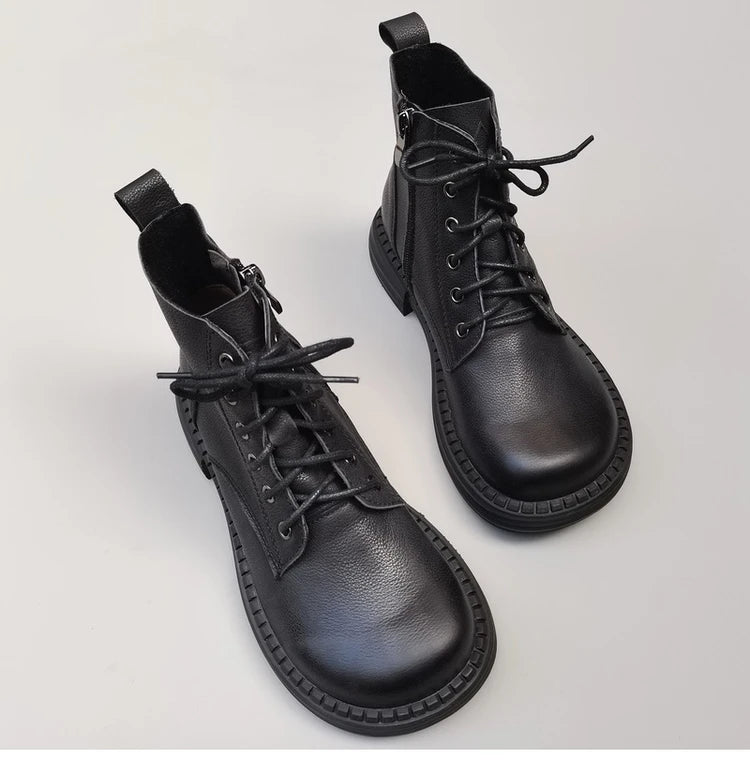 Ghete la gleznă Careaymade, piele naturală, variantă lată - mărime mare, înălțime toc 3-5 cm, căptușeală din lână