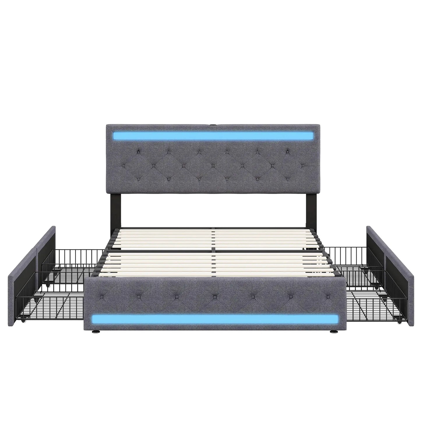 Polsterbett Mit Stauraum Lichtleiste USB Ladefunktion 4 Schubladen