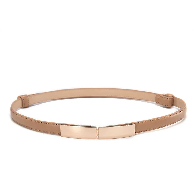 Belt Dress Simple Versatile Fashion Women Leather Thin Skinny Metal Gold Elastic Buckle Waistband Belt Dress Accessories